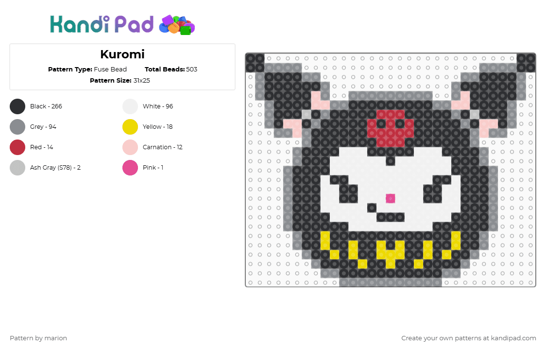 Kuromi - Fuse Bead Pattern by marion on Kandi Pad - black,gray