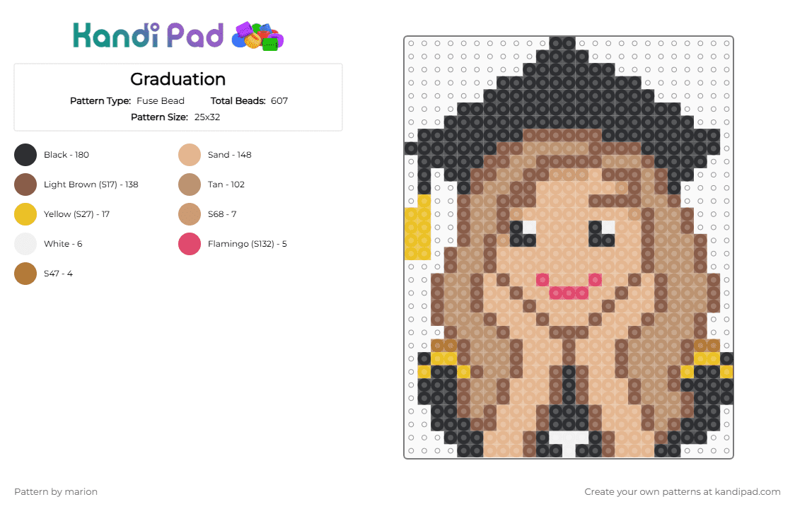 Graduation - Fuse Bead Pattern by marion on Kandi Pad - tan,beige