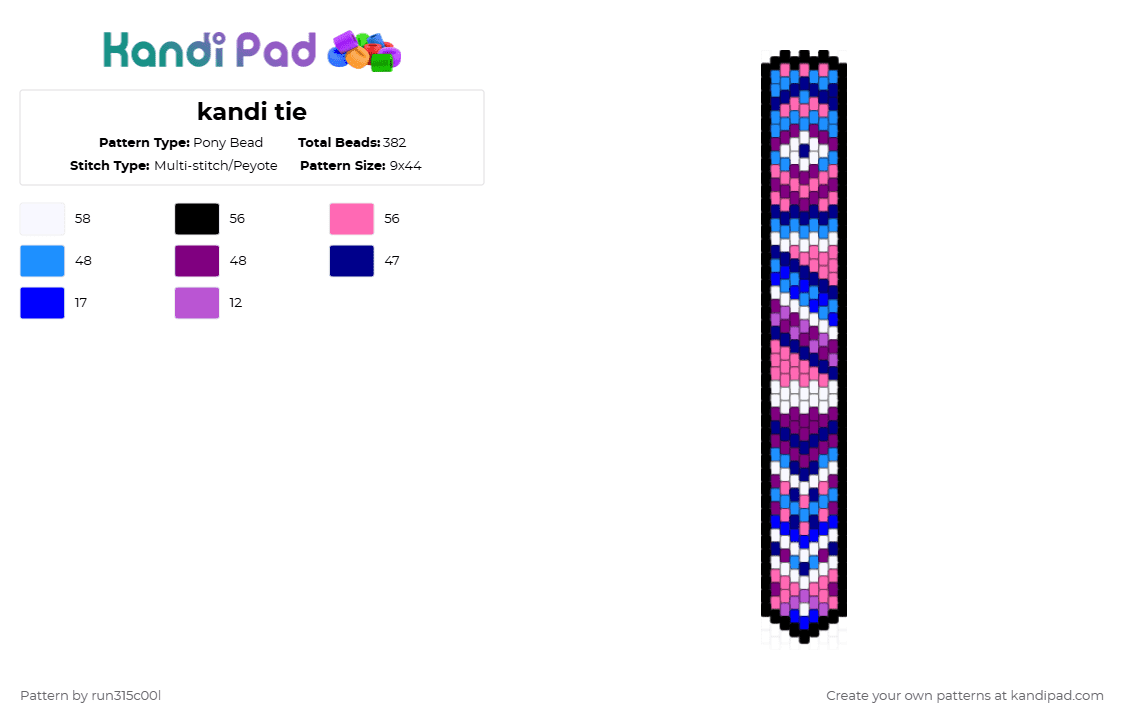 kandi tie - Pony Bead Pattern by run315c00l on Kandi Pad - pink