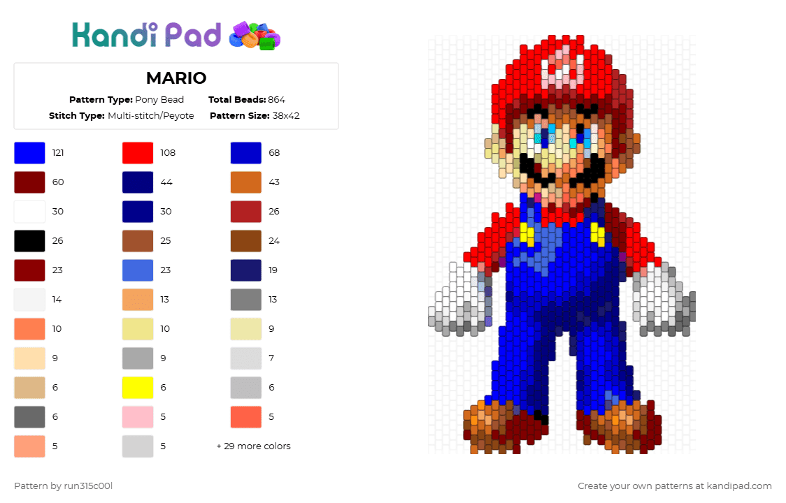 MARIO - Pony Bead Pattern by run315c00l on Kandi Pad - red,orange,purple