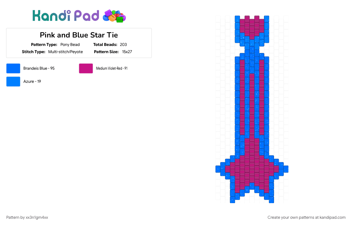 Pink and Blue Star Tie - Pony Bead Pattern by xx3n1gm4xx on Kandi Pad - blue, pink, pink and blue, star, tie