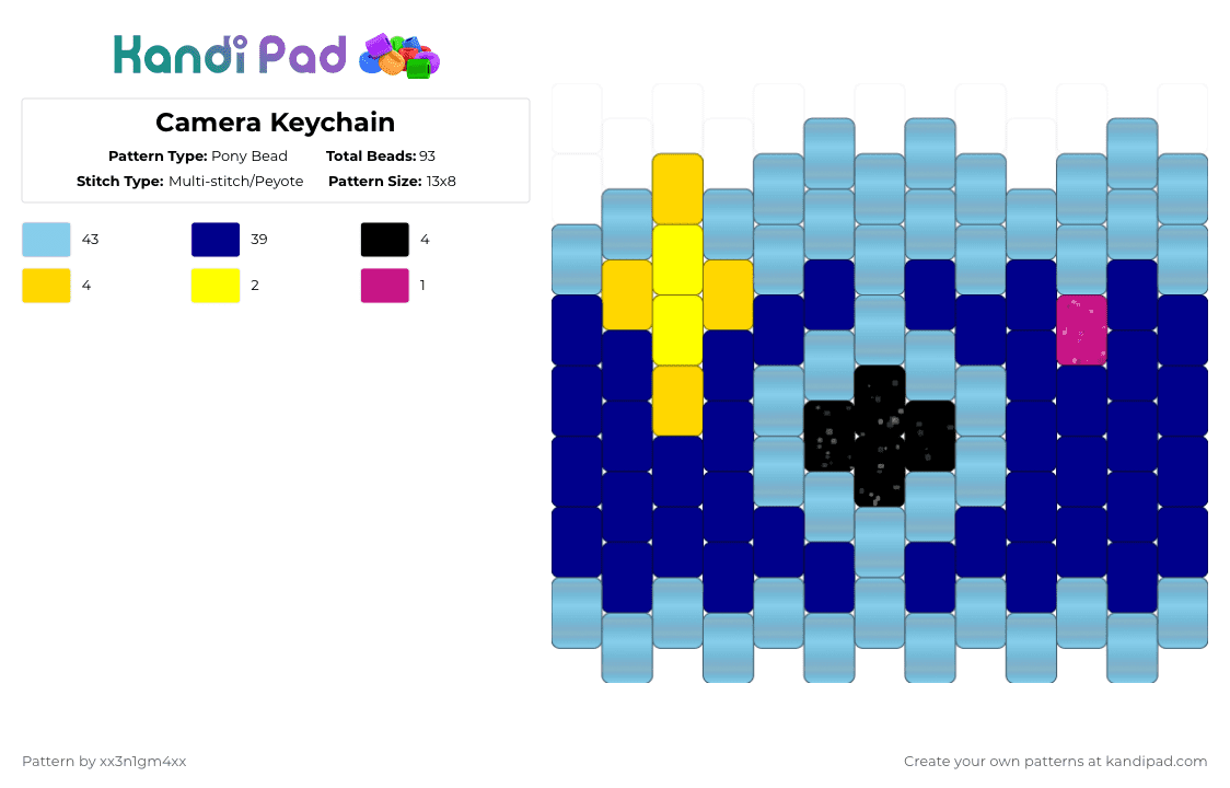 Camera Keychain - Pony Bead Pattern by xx3n1gm4xx on Kandi Pad - light blue,purple,camera,keychain