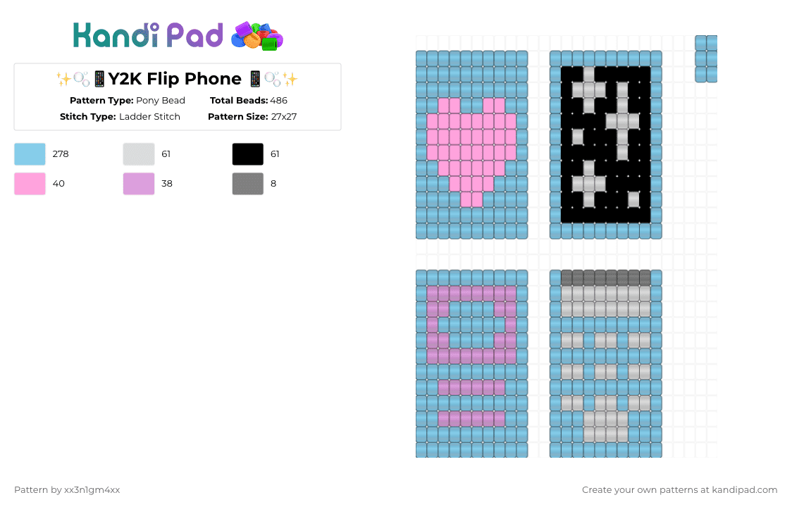 ✨🫧📱Y2K Flip Phone 📱🫧✨ - Pony Bead Pattern by xx3n1gm4xx on Kandi Pad - light blue