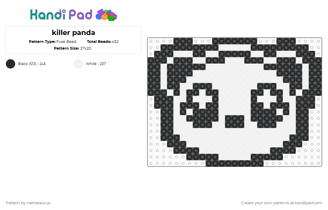 killer panda - Fuse Bead Pattern by nathasaurus on Kandi Pad - black,white,killer panda,scene,emo,2010s
