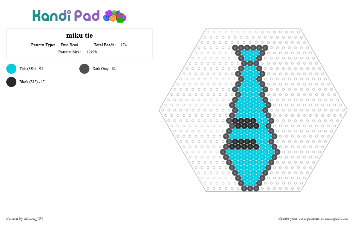 miku tie - Fuse Bead Pattern by ashton_404 on Kandi Pad - gray, light blue