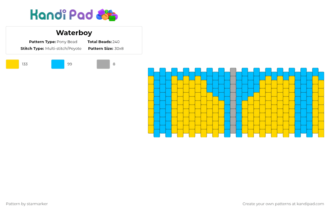 Waterboy - Pony Bead Pattern by starmarker on Kandi Pad - light blue,yellow