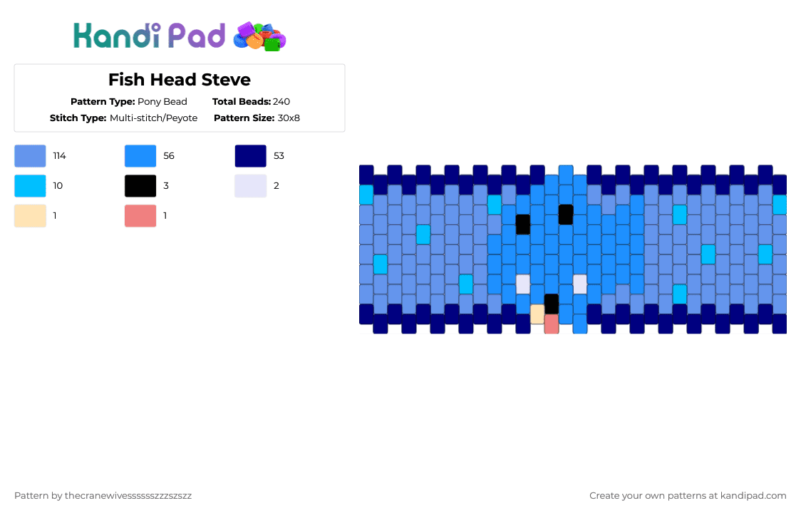 Fish Head Steve - Pony Bead Pattern by thecranewivesssssszzzszszz on Kandi Pad - light blue