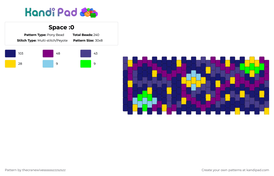 Space :0 - Pony Bead Pattern by thecranewivesssssszzzszszz on Kandi Pad - purple,pink