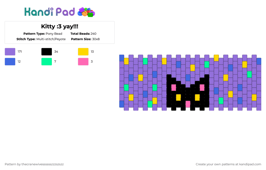 Kitty :3 yay!!! - Pony Bead Pattern by thecranewivesssssszzzszszz on Kandi Pad - purple
