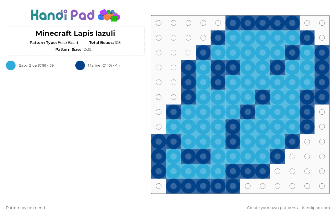 Minecraft Lapis lazuli - Fuse Bead Pattern by tdsfriend on Kandi Pad - blue,light blue,lapis lazuli,minecraft,stone,magic