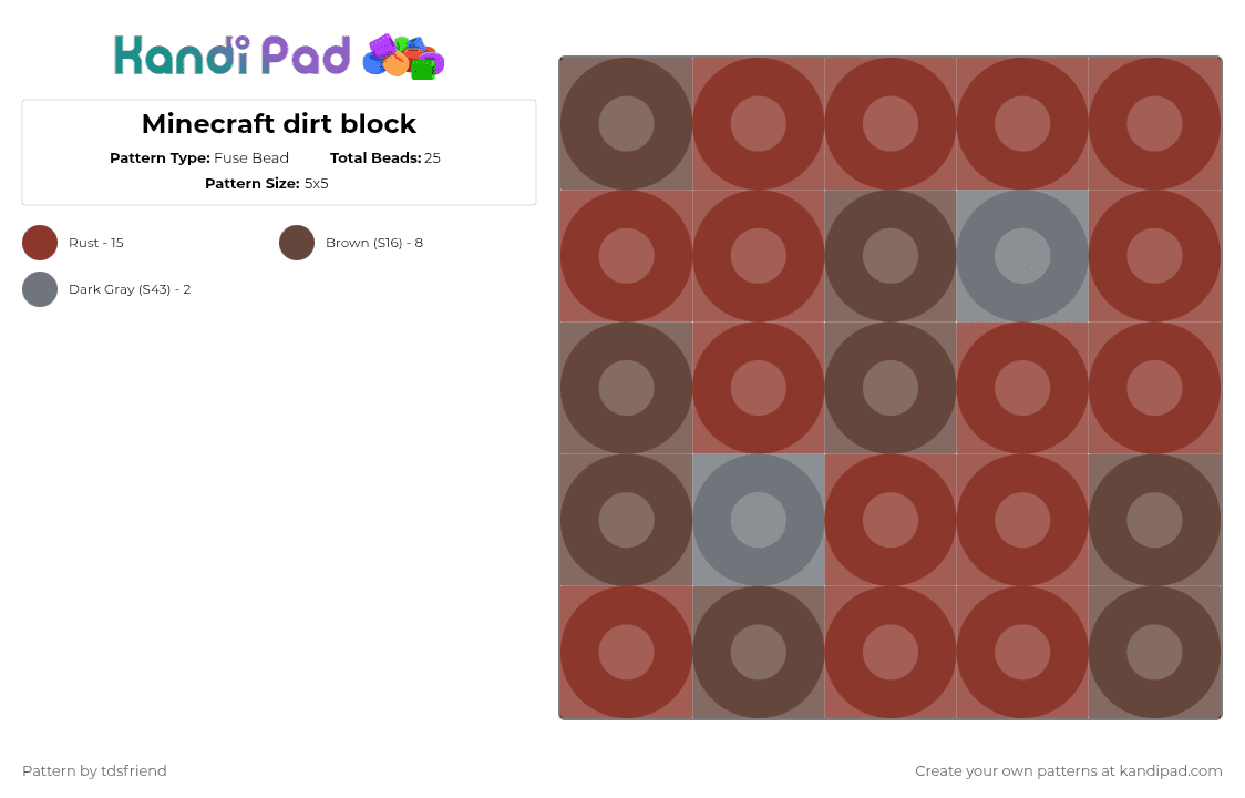 Minecraft dirt block - Fuse Bead Pattern by tdsfriend on Kandi Pad - brown,red,minecraft