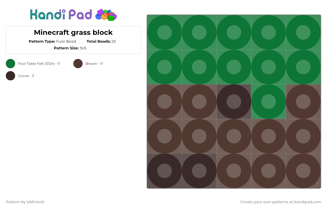 Minecraft grass block - Fuse Bead Pattern by tdsfriend on Kandi Pad - green,brown,minecraft,outdoors,grass,minecraft overworld
