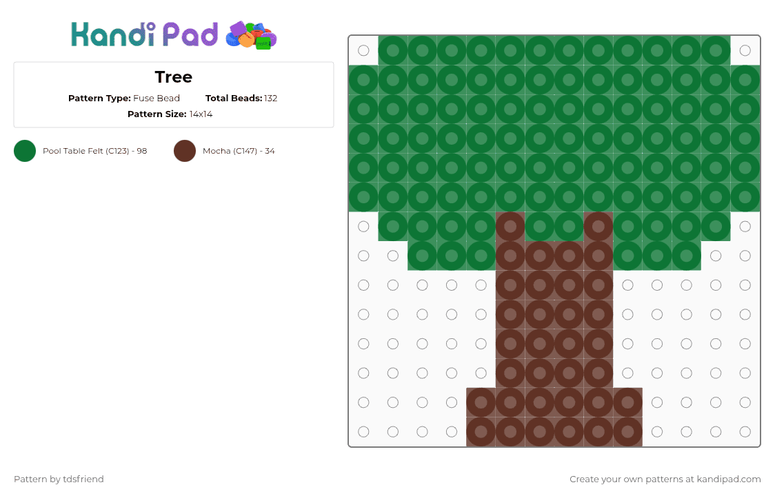 Tree - Fuse Bead Pattern by tdsfriend on Kandi Pad - cotdparks,tree,natural,nature,leaves,teamtrees,green,brown
