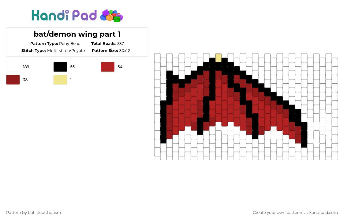 Bat/demon wing part 1 Pony Bead Pattern - Kandi Pad | Kandi Patterns ...