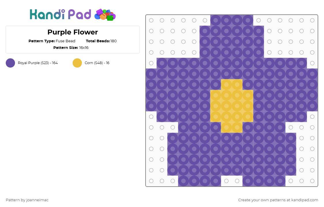 Purple Flower - Fuse Bead Pattern by joanneimac on Kandi Pad - purple