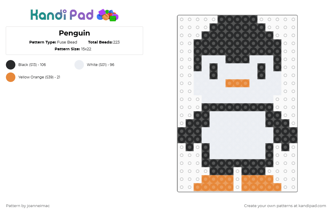 Penguin - Fuse Bead Pattern by joanneimac on Kandi Pad - white