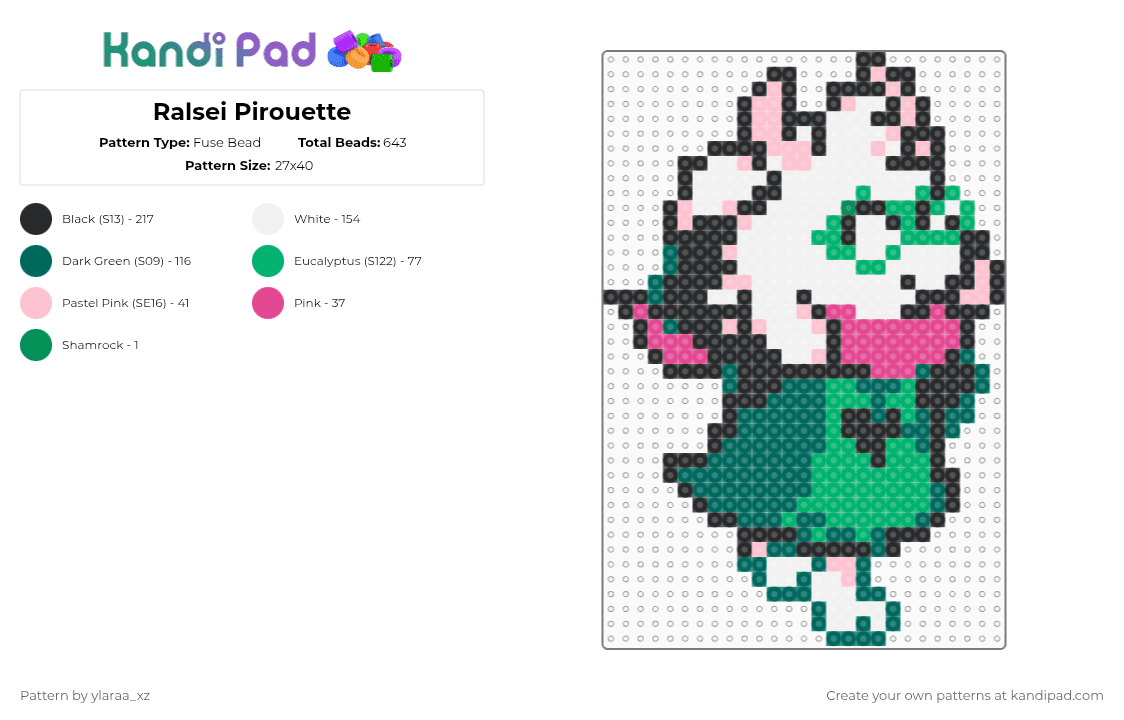 Ralsei Pirouette - Fuse Bead Pattern by ylaraa_xz on Kandi Pad - teal,deltarune,ralsei