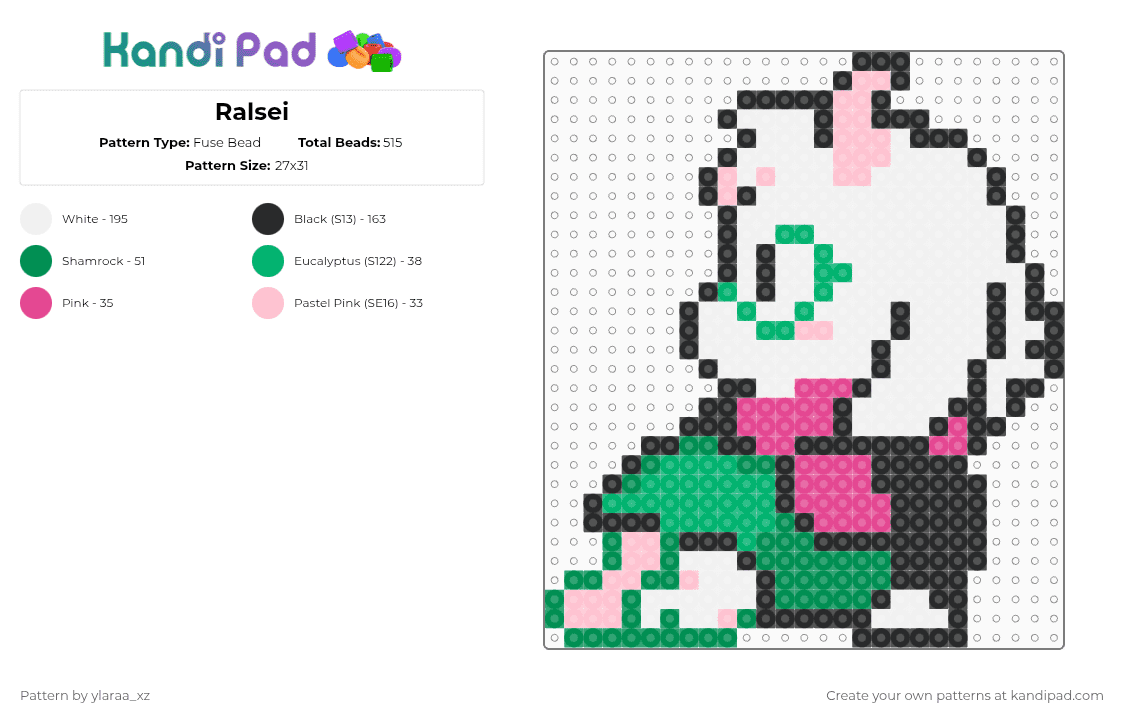 Ralsei - Fuse Bead Pattern by ylaraa_xz on Kandi Pad - green,pink,deltarune,ralsei