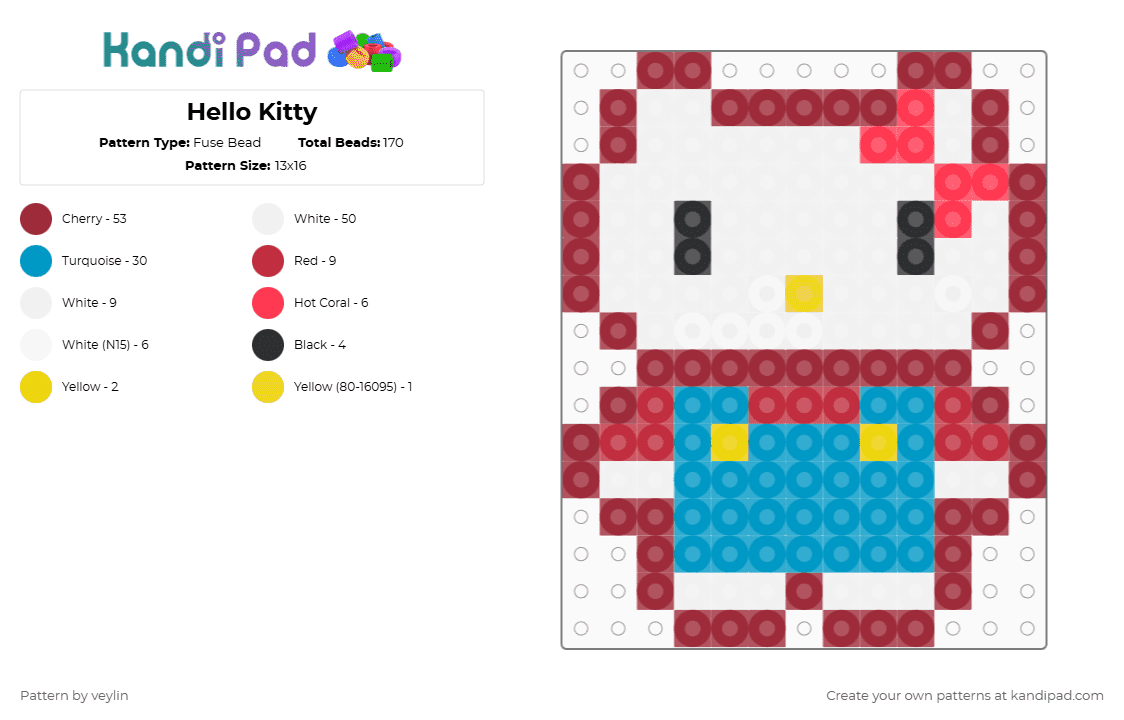 Hello Kitty - Fuse Bead Pattern by veylin on Kandi Pad - red