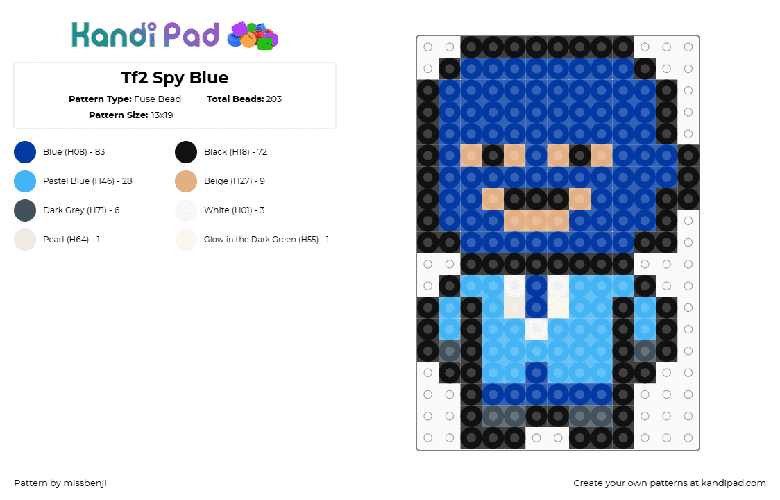 Tf2 Spy Blue - Fuse Bead Pattern by missbenji on Kandi Pad - spy,team fortress,chibi,character,video game,blue