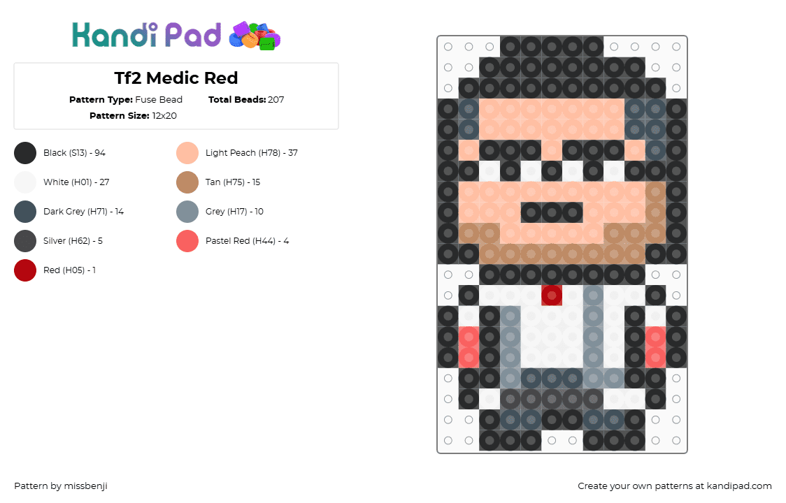 Tf2 Medic Red - Fuse Bead Pattern by missbenji on Kandi Pad - medic,tf2,team fortress,character,video game,white,tan