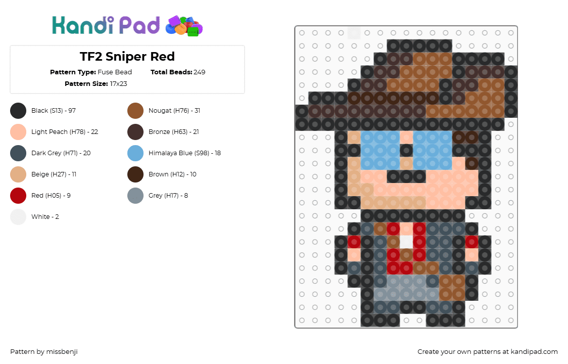 TF2 Sniper Red - Fuse Bead Pattern by missbenji on Kandi Pad - sniper,tf2,character,video game,brown,tan