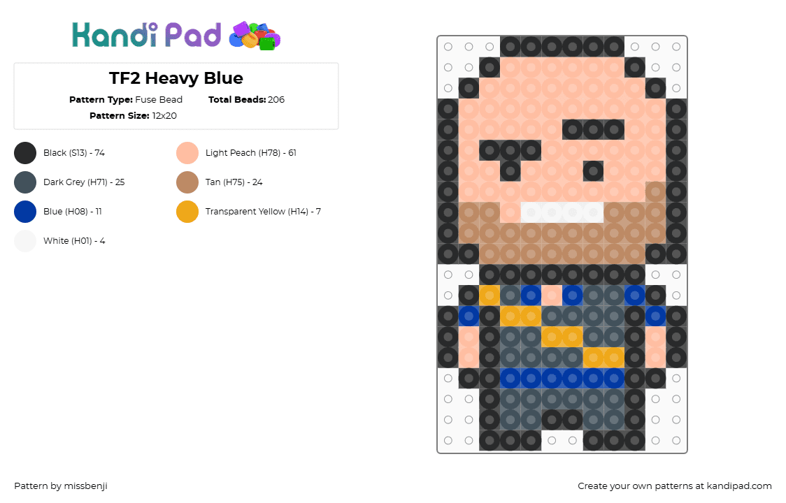 TF2 Heavy Blue - Fuse Bead Pattern by missbenji on Kandi Pad - heavy,tf2,team fortress,character,video game,blue,tan