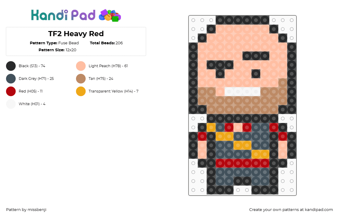 TF2 Heavy Red - Fuse Bead Pattern by missbenji on Kandi Pad - heavy,tf2,team fortress,character,video game,red,tan