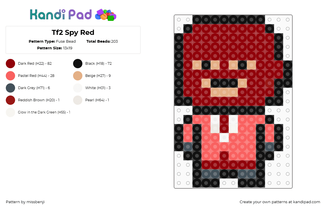 Tf2 Spy Red - Fuse Bead Pattern by missbenji on Kandi Pad - spy,team fortress,chibi,character,video game,red