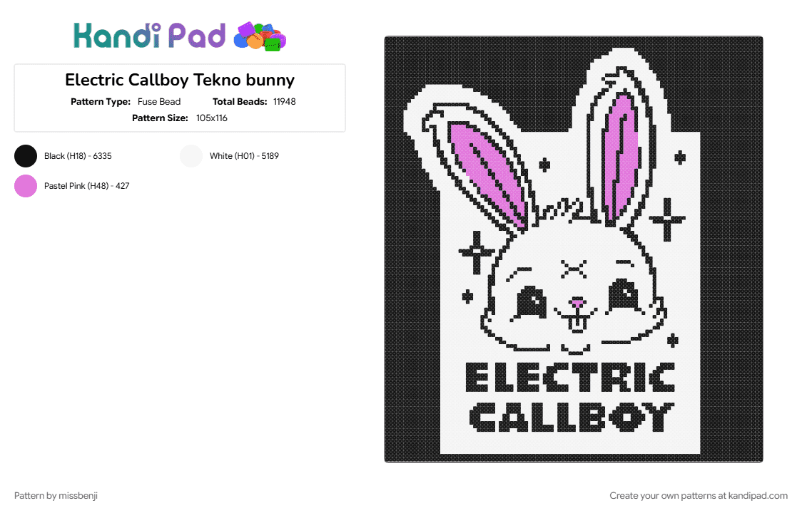 Electric Callboy Tekno bunny - Fuse Bead Pattern by missbenji on Kandi Pad - white