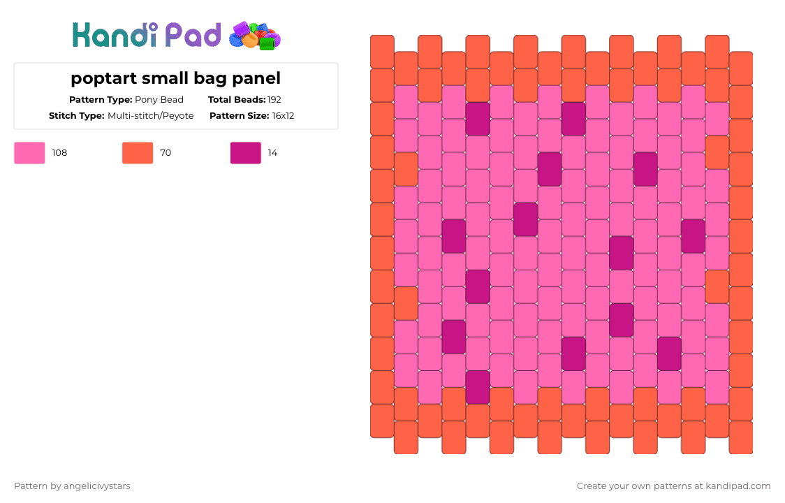 poptart small bag panel - Pony Bead Pattern by angelicivystars on Kandi Pad - red,pink
