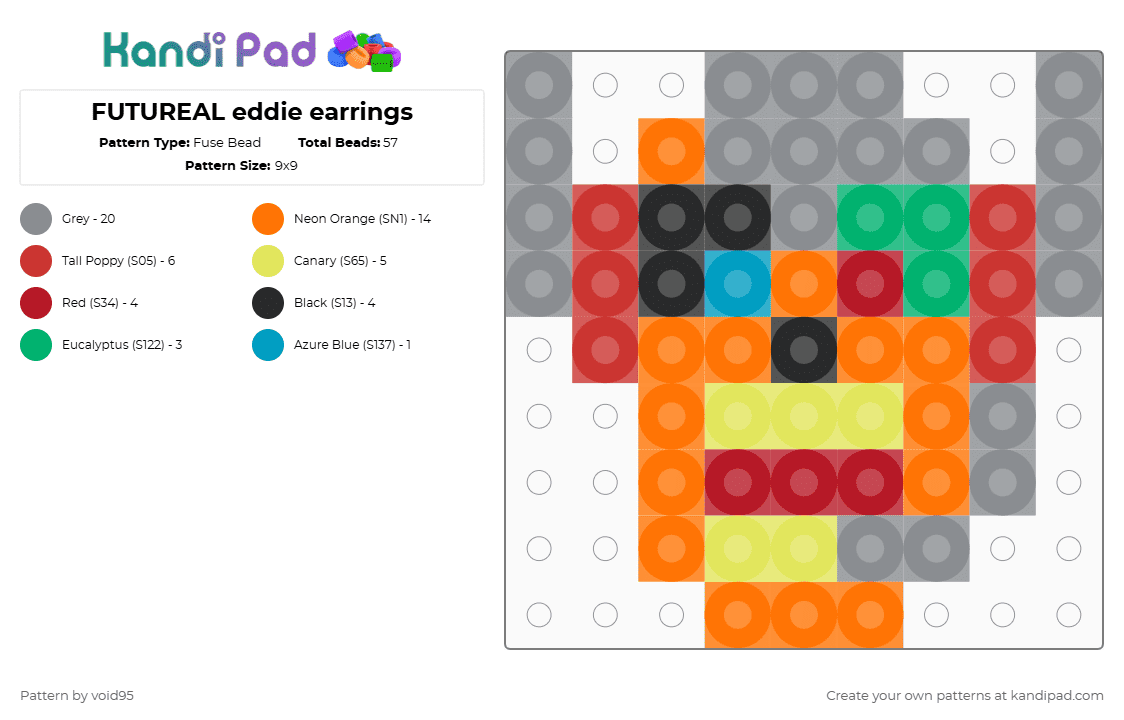 FUTUREAL eddie earrings - Fuse Bead Pattern by void95 on Kandi Pad - orange,gray,red