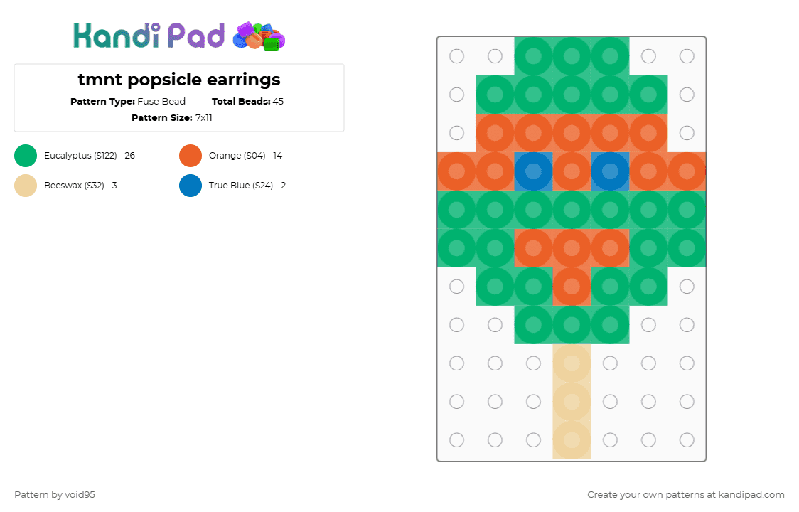 tmnt popsicle earrings - Fuse Bead Pattern by void95 on Kandi Pad - green,orange