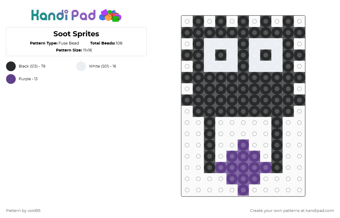 Soot Sprites - Fuse Bead Pattern by void95 on Kandi Pad - black,white,purple