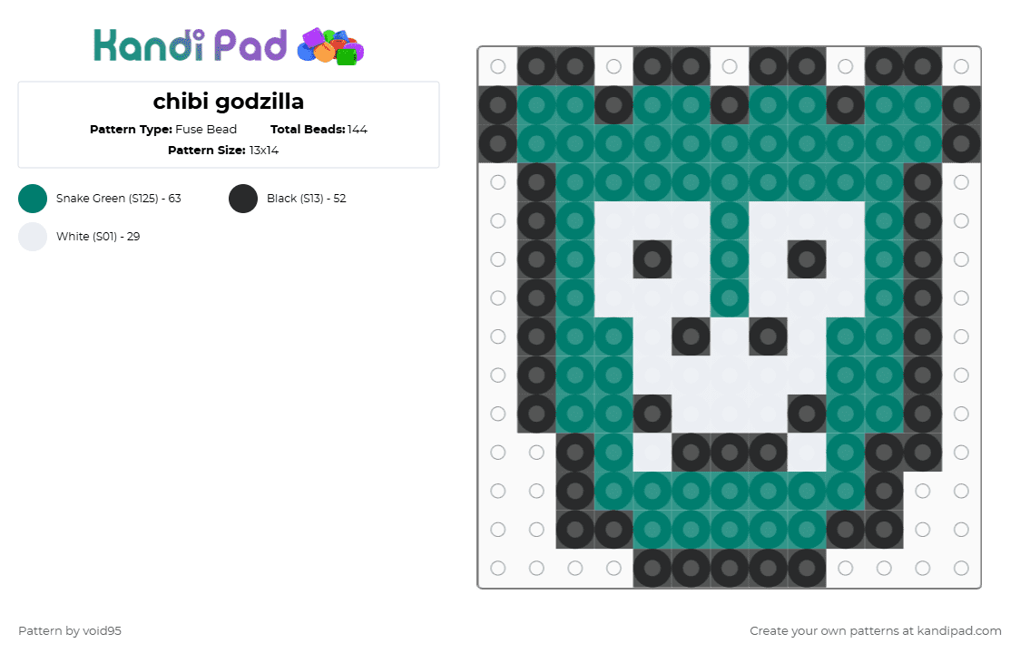 chibi godzilla - Fuse Bead Pattern by void95 on Kandi Pad - white,teal