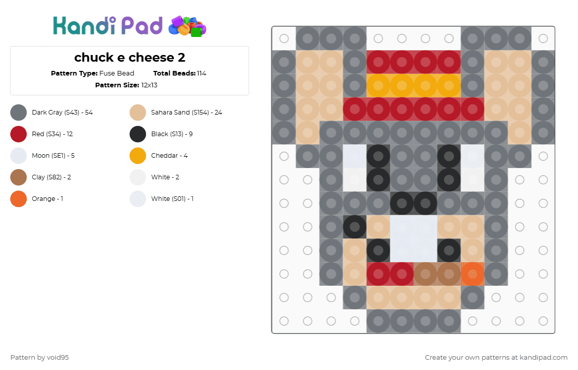 chuck e cheese 2 - Fuse Bead Pattern by void95 on Kandi Pad - beige,gray