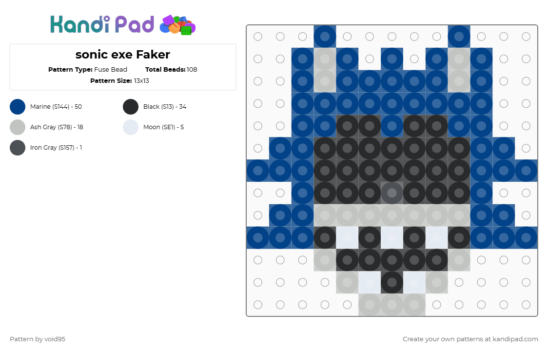 sonic exe Faker - Fuse Bead Pattern by void95 on Kandi Pad - blue