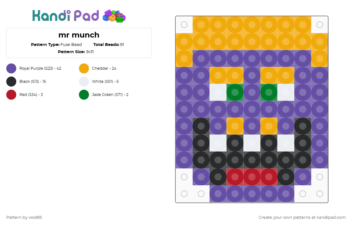mr munch - Fuse Bead Pattern by void95 on Kandi Pad - orange,purple