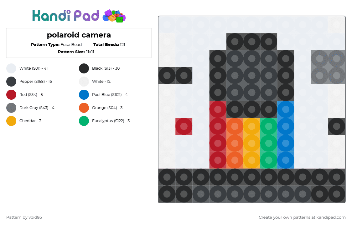 polaroid camera - Fuse Bead Pattern by void95 on Kandi Pad - white,orange,red