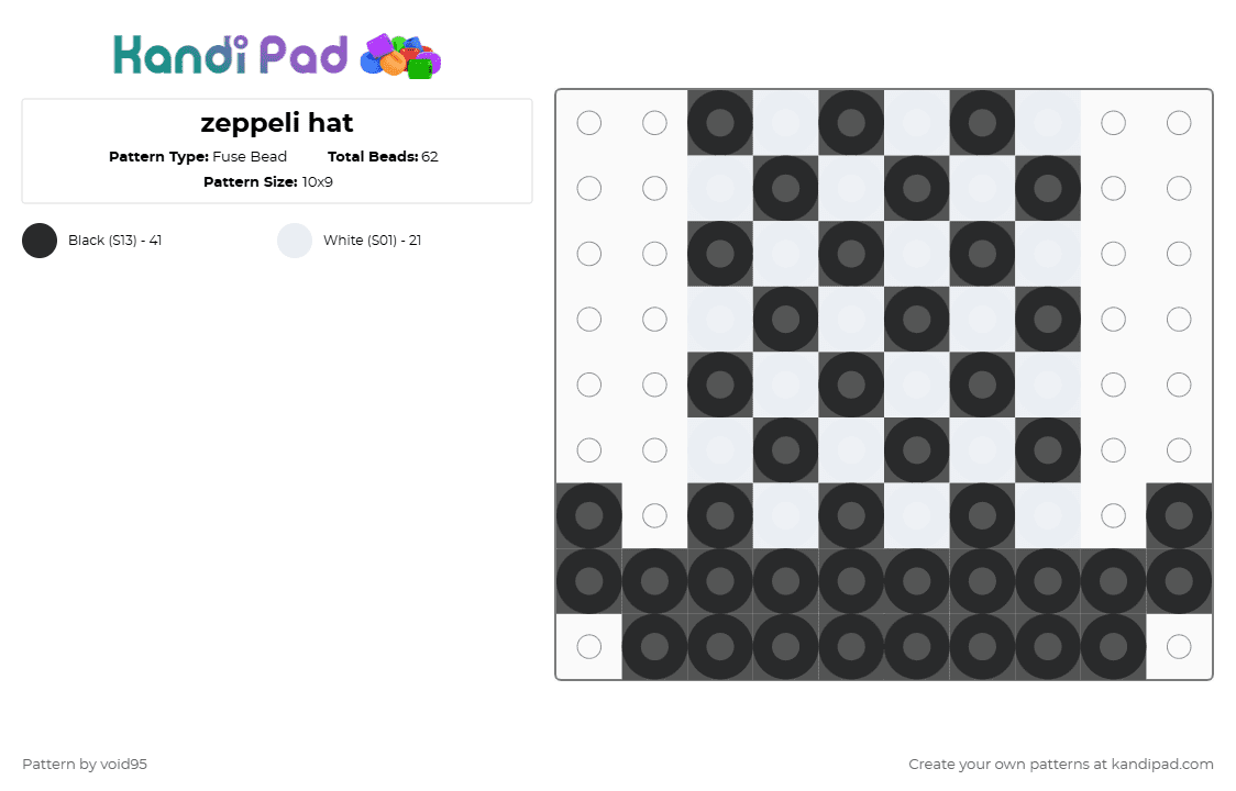 zeppeli hat - Fuse Bead Pattern by void95 on Kandi Pad - black,white