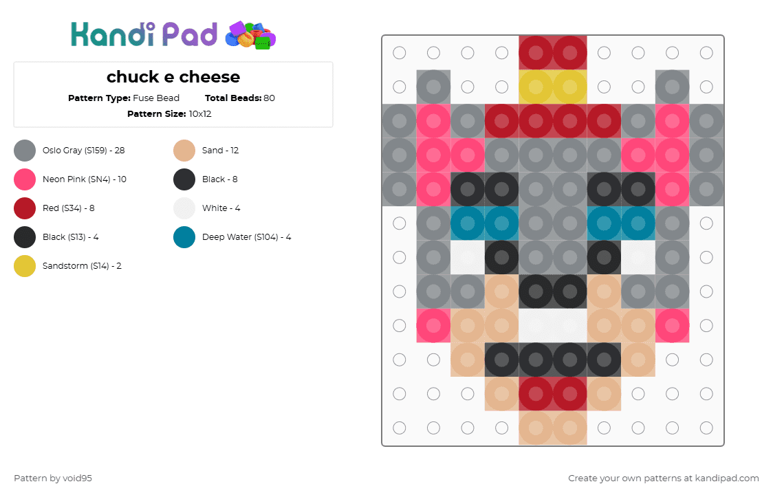 chuck e cheese - Fuse Bead Pattern by void95 on Kandi Pad - beige,gray,red