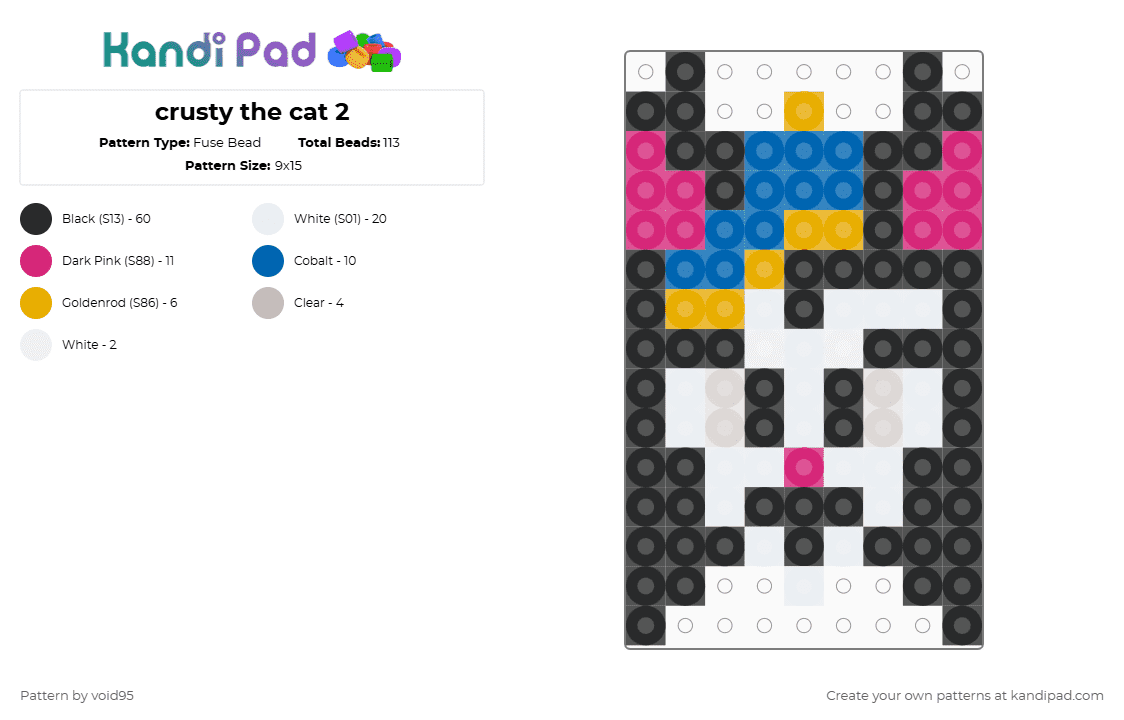 crusty the cat 2 - Fuse Bead Pattern by void95 on Kandi Pad - black,pink,blue