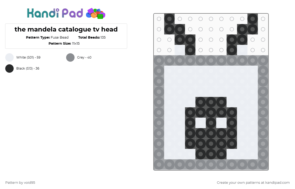 the mandela catalogue tv head - Fuse Bead Pattern by void95 on Kandi Pad - gray,white