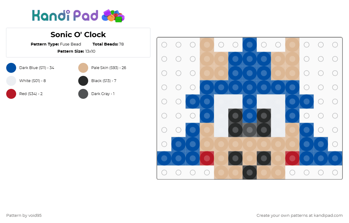 Sonic O\' Clock - Fuse Bead Pattern by void95 on Kandi Pad - beige,blue