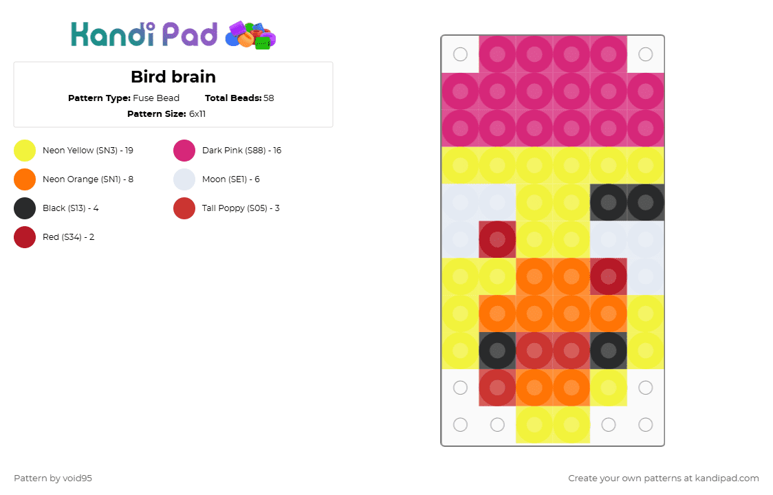 Bird brain - Fuse Bead Pattern by void95 on Kandi Pad - yellow,pink
