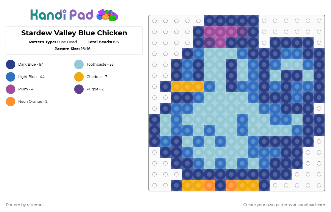 Stardew Valley Blue Chicken - Fuse Bead Pattern by ratremus on Kandi Pad - blue,light blue,stardew,stardewvalley