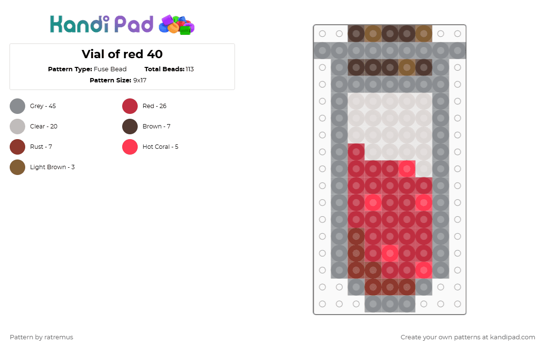 Vial of red 40 - Fuse Bead Pattern by ratremus on Kandi Pad - gray,red
