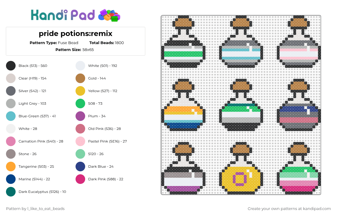 pride potions:remix - Fuse Bead Pattern by l_like_to_eat_beads on Kandi Pad - beige,gray,yellow,colorful,pride,love,potion,magic,simple