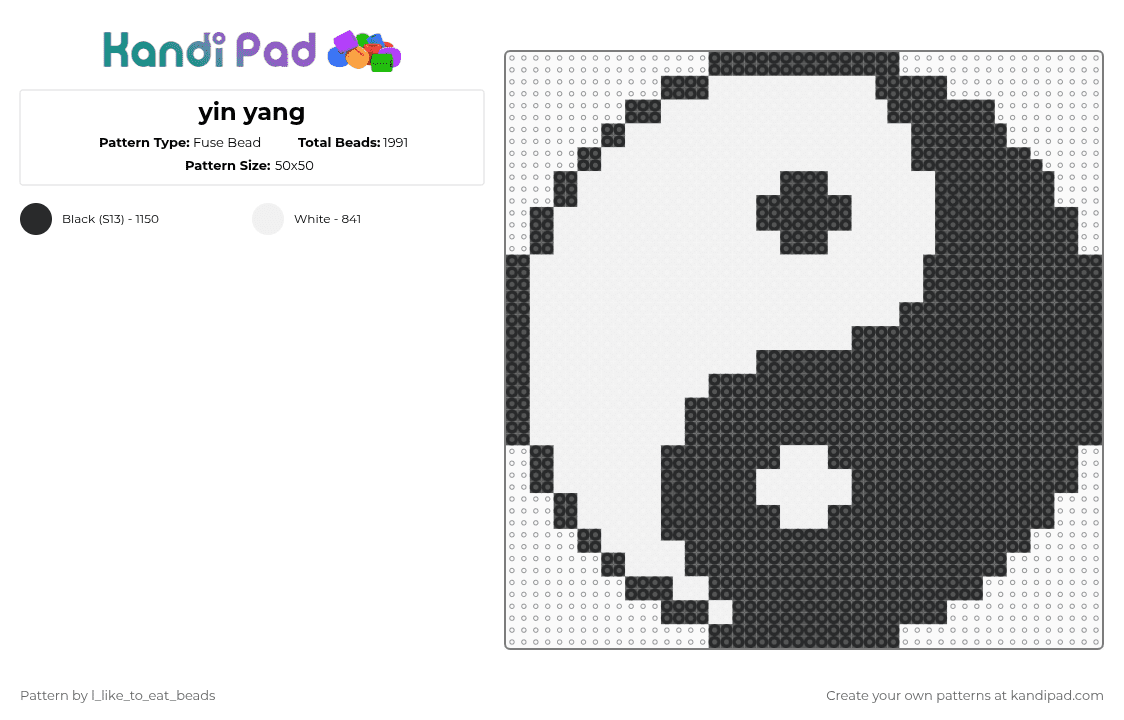 yin yang - Fuse Bead Pattern by l_like_to_eat_beads on Kandi Pad - black,white