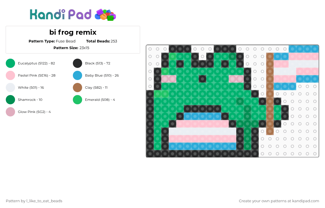 bi frog remix - Fuse Bead Pattern by l_like_to_eat_beads on Kandi Pad - green